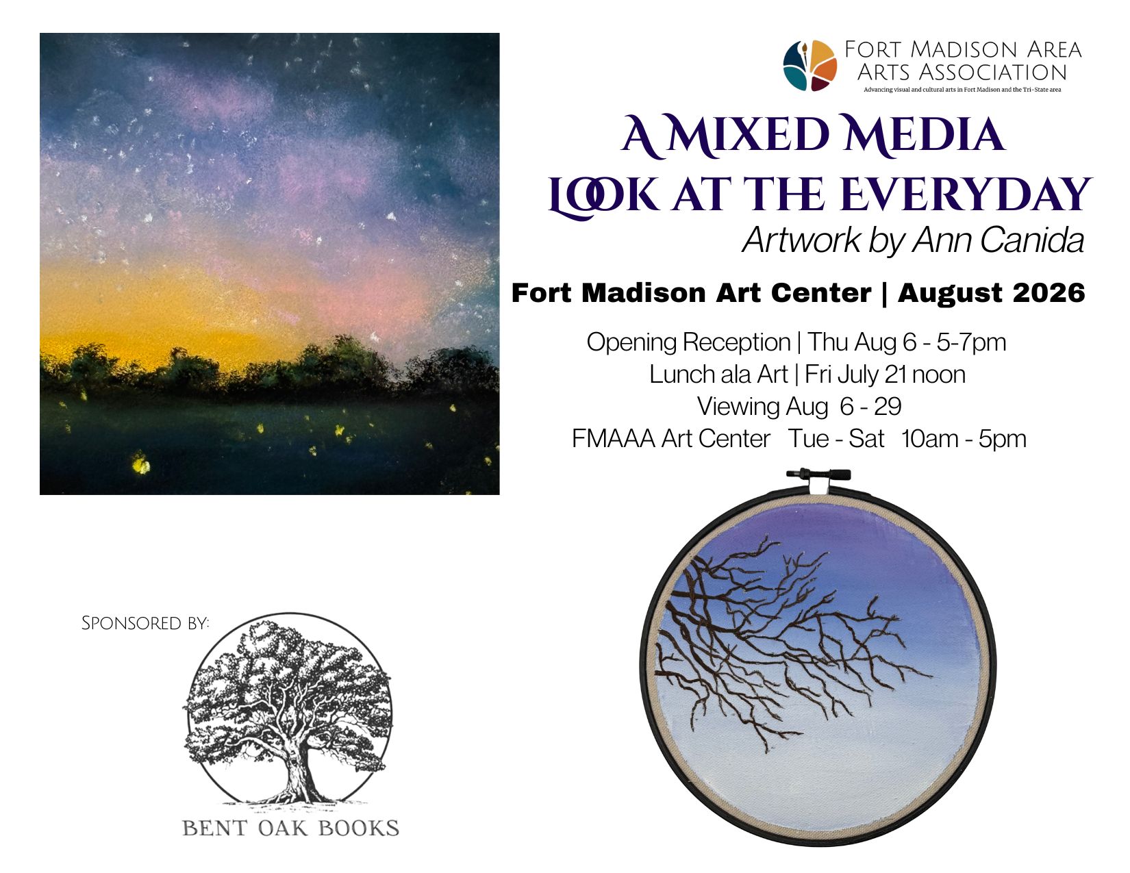 August 2026 | FMAAA Art Center mixed media exhibtion by Ann Canida